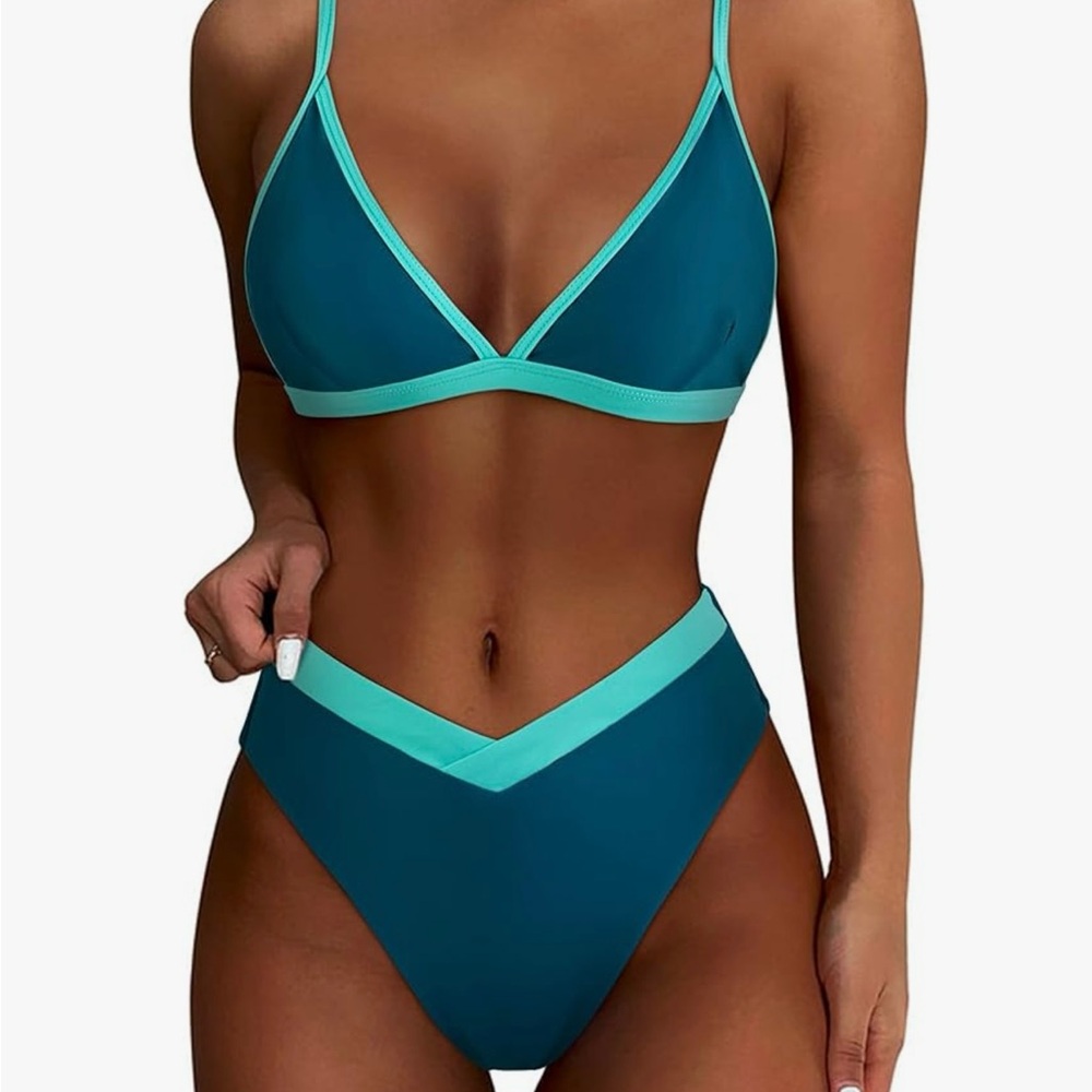 Teal and Light Blue Women's Bikini Set